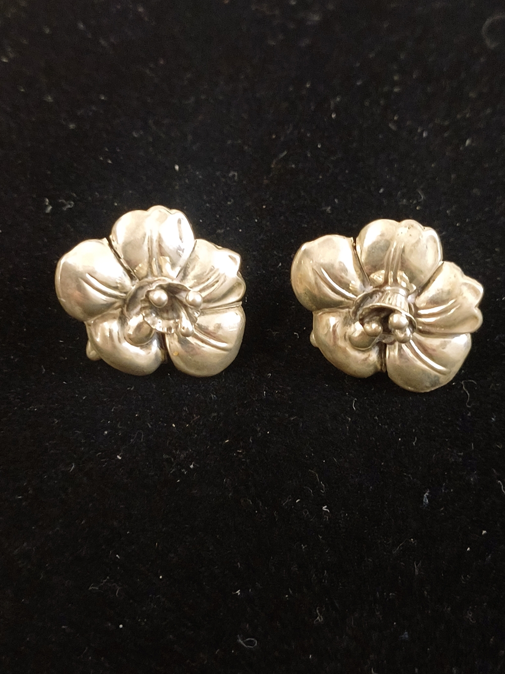 VTG 925 Sterling Silver 3D Orchid Flower Blossom Screw Back Earrings 6g